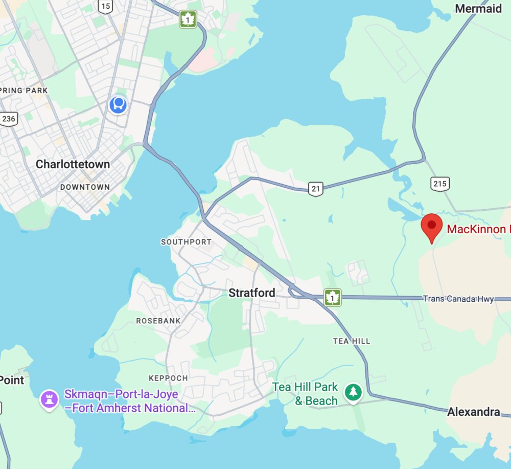 Map showing MacKinnon Electric's location in Mt Herbert, PEI